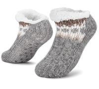 Tolumo Fluffy Slipper Socks for Women Warm Holding Sock Non Slip Knitted Thick Lined Cosy Winter Floor Sock Grey