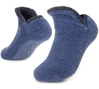 Tolumo Slipper Socks for Women Men Warm Holding Sock Non Slip Knitted Thick Lined Cosy Winter Fluffy Bed Slippers Suitable for Indoor Home House Floor XNR Royal Blue