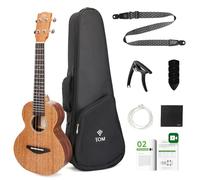 TOM 23 Inch Solid Mahogany Concert Ukulele Beginner Kit | Solid mahogany top, low action for easy play, D'Addario strings, full kit with gig bag, strap and picks