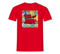 Tom and Jerry Logo with Vintage Cover Collage Men's T-Shirt Red