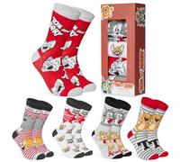 Tom and Jerry Mens Socks Pack of 5 Crew Socks for Men Teenagers Breathable Work Sports Casual Size 6-10 Gifts for Him (Grey/Red)