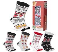 Tom and Jerry Mens Socks Pack of 5 Crew Socks for Men Teenagers Breathable Work Sports Casual Size 6-10 Gifts for Him (Grey/Multi)