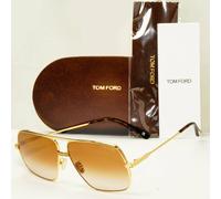 Tom Ford Gold Brown Pilot Arista Square Mens Sunglasses Frankie TF 735-H 30F