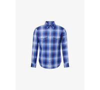 Tom Ford Mens Tom Ford Check-Print Long-Sleeves Cotton-Poplin Shirt Navy Multicolor 15.75