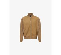 Tom Ford Mens Tom Ford Contrast-Knit Crewneck Leather Jacket Olive Green 40