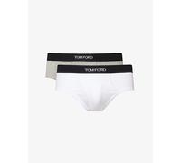 Tom Ford Mens Tom Ford Mid-Rise Branded Pack Of Two Stretch-Cotton Briefs White / Grey L