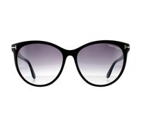 Tom Ford Round Womens Shiny Black Smoke Grey Gradient Sunglasses - One Size