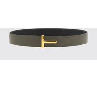 TOM FORD T Icon Reversible Hammered Leather Belt with Monogram Buckle - Size: 110 - male