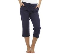 Tom Franks Ladies Linen Blend Cropped 3/4 Length Trousers Navy Blue 10