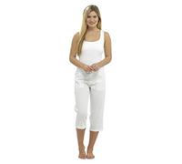 Tom Franks Ladies Linen Blend Cropped 3/4 Length Trousers White 10