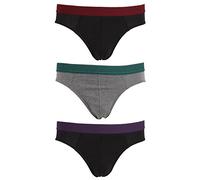 Tom Franks Mens Briefs Underwear with Striped Waistband 3 Pack, Red/Teal/Purple, Large