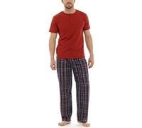 Tom Franks Mens Checked Cotton Mix T-Shirt Long Pyjamas Red L