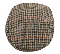 Tom Franks Mens Checked Wool Mix Tweed Flat Cap Sand Green Rust L/XL