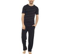 Tom Franks Mens Stripe Cotton Jersey Long Pyjamas Grey & Black Large
