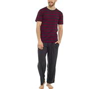 Tom Franks Mens Stripe Cotton Jersey Long Pyjamas Red & Grey Large