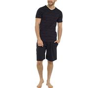 Tom Franks Mens Striped Cotton Jersey T Shirt & Short Pyjamas Black & Grey Marl XX-Large