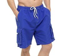 Tom Franks Mens Swim Shorts with Cargo Pockets Blue Large