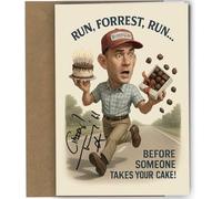 Tom Hanks Forrest Gump Autograph Birthday Card Inspired Reproduction Pre Printed - Run Forest Funny Caricature Movie Memorabilia Humorous Film Fans and Collectors No1981