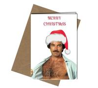 TOM SELLECK OPEN SHIRT - MERRY CHRISTMAS - A5 GREETING CARD