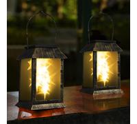 Tom-shine Solar Lanterns for The Garden, 2 Pcs Hanging Solar Lights with Type C Rechargeable 2 Lighting Modes IP54 Waterproof Garden Lights Outdoor Decorations for Patio Yard, Porch, Lawn