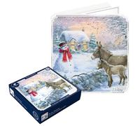 Tom Smith 10 Boxed Deluxe Christmas Cards Winter Farmhouse Donkey & Snowman