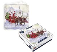 Tom Smith 10 Boxed Deluxe Square Christmas Cards Santa & Sleigh Design