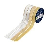 Tom Smith 4 Assorted Christmas Ribbons Festive Colours for Xmas Present Wrapping, Crafts, Christmas Tree & Wreath Decor 10mm × 2M (White and Gold - 8914)