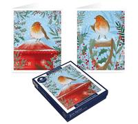 Tom Smith Boxed Christmas Cards Pack - 15 Luxury Xmas Cards with Envelopes and Seals - Seasonal Robin Designs - Recycled Eco Friendly Christmas Card Set