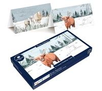 Tom Smith Boxed Christmas Cards Pack - 15 Luxury Xmas Cards with Envelopes and Seals - Slimline Highland Cow & Sheep Designs - Recycled Eco Friendly Christmas Card Set
