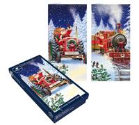 Tom Smith Boxed Christmas Cards Pack - 15 Luxury Xmas Cards with Envelopes and Seals - Slimline Santa Tractor & Train Designs - Recycled Eco Friendly Christmas Card Set