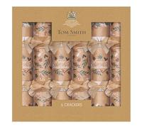 Tom Smith Christmas Crackers Pack 6 - Kraft Brown Foliage Design Luxury Family Xmas Crackers - Wooden Gifts Hats Mottos & Snaps Plastic Free Recyclable Eco Friendly