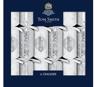 Tom Smith Christmas Crackers Pack 6 - Luxury Silver & White Snowflake Design - Traditional Xmas Crackers Gifts Hats Mottos & Snaps - Plastic Free Recyclable Eco Friendly