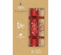 Tom Smith Christmas Crackers Pack 8 - Family Crackers 12" Kraft Brown & Red 'Tis The Season' - Luxury Xmas Crackers Gifts Hats Mottos & Snaps - Plastic Free Recyclable Eco Friendly