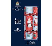 Tom Smith Christmas Crackers Pack 8 - Family Crackers 12" Red & Blue Santa Penguin Design - Luxury Xmas Crackers Gifts Hats Mottos & Snaps - Plastic Free Recyclable Eco Friendly