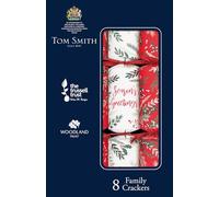 Tom Smith Christmas Crackers Pack 8 - Family Crackers 12" Red & White 'Season's Greetings' - Luxury Xmas Crackers Gifts Hats Mottos & Snaps - Plastic Free Recyclable Eco Friendly