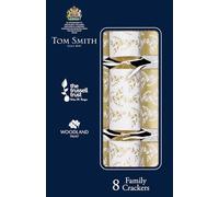 Tom Smith Christmas Crackers Pack 8 - Family Crackers 12" White & Gold Foliage Design - Luxury Xmas Crackers Gifts Hats Mottos & Snaps - Plastic Free Recyclable Eco Friendly