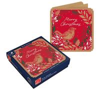 Tom Smith Deluxe Christmas Cards Pack - 10 Luxury Xmas Cards & Metallic Envelopes - Seasonal Red Robin & Foliage Designs - Recycled Eco Friendly Square Christmas Card Set