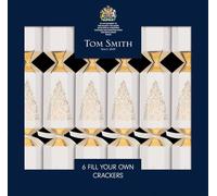 Tom Smith Fill Your Own Christmas Crackers Pack 6 - White & Gold Hexagonal Design - Xmas Crackers Personalised Gifts Hats Mottos & Snaps - Plastic Free Recyclable Eco Friendly