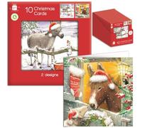 Tom Smith Giftmaker Pack 10 Square Christmas Cards 2 Festive Christmas Donkey Designs 14cm