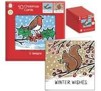 Tom Smith Giftmaker Pack 10 Square Christmas Cards 2 Festive Hand Drawn Woodland Animals Designs 14cm