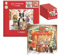 Tom Smith Giftmaker Pack 10 Square Christmas Cards 2 Festive Pets & Paws Designs 14cm