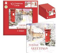 Tom Smith Giftmaker Pack 10 Square Christmas Cards 2 Festive Red Post Box Designs 14cm