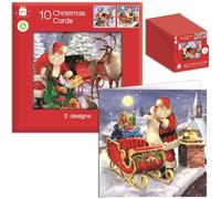 Tom Smith Giftmaker Pack 10 Square Christmas Cards 2 Festive Santa & Sleigh Designs 14cm