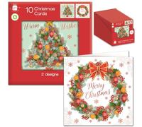 Tom Smith Giftmaker Pack 10 Square Christmas Cards 2 Festive Tree & Wreath Designs 14cm