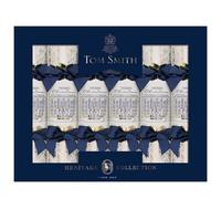 Tom Smith Heritage Christmas Crackers Pack 6 - Luxury White & Blue Royal Palace Design - Xmas Crackers Gifts Hats Mottos & Snaps - Plastic Free Recyclable Eco Friendly