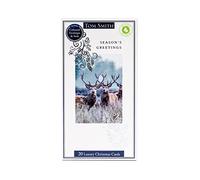 Tom Smith - Luxury Slim Photographic Stag - Christmas Cards Multipack, With Framed Stag Photograph - Luxury Christmas Card, Envelopes & Seal Sticker Set - Plastic Free Card Box With 20 Cards