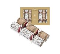 Tom Smith Pack of 8 Deluxe Kraft Brown & White Holly Wreath Charity Christmas Crackers 33cm