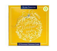 Tom Smith - Premium Square Golden Foliage - Christmas Cards Multipack, White & Gold Design - Seasons Greetings - Christmas Card, Envelopes - Plastic Free Card Box With 12 Cards