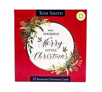 Tom Smith Premium Square Merry Berry Christmas Cards Multipack - 12 Traditional Red Design Cards and Envelopes - Plastic Free Box