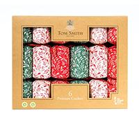 Tom Smith - White, Green & Red Premium Crackers - Luxury Christmas Crackers In Traditional Christmas Colours - Perfect Party Accessories For Christmas Parties, Novelty Toy Inside - Pack of 6